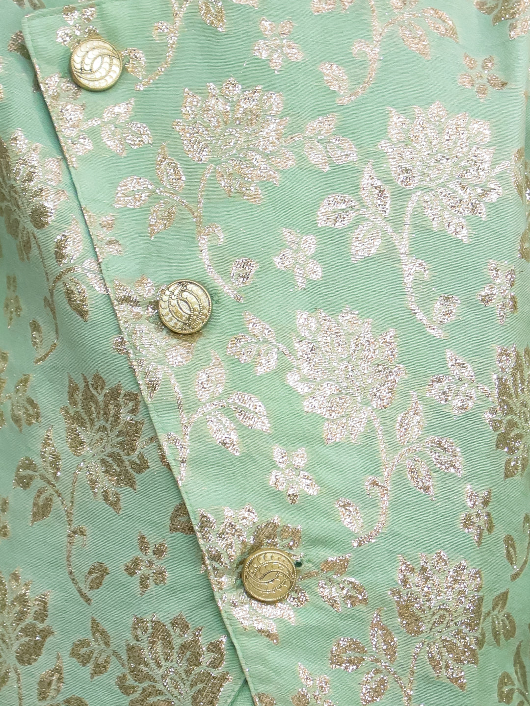 Kid One Jacquard Kurta Pajama With Attached Jacket For Boys Green