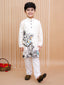 Kid One Full Sleeves Digital Print Kurta Pyjama Set For Boys Offwhite