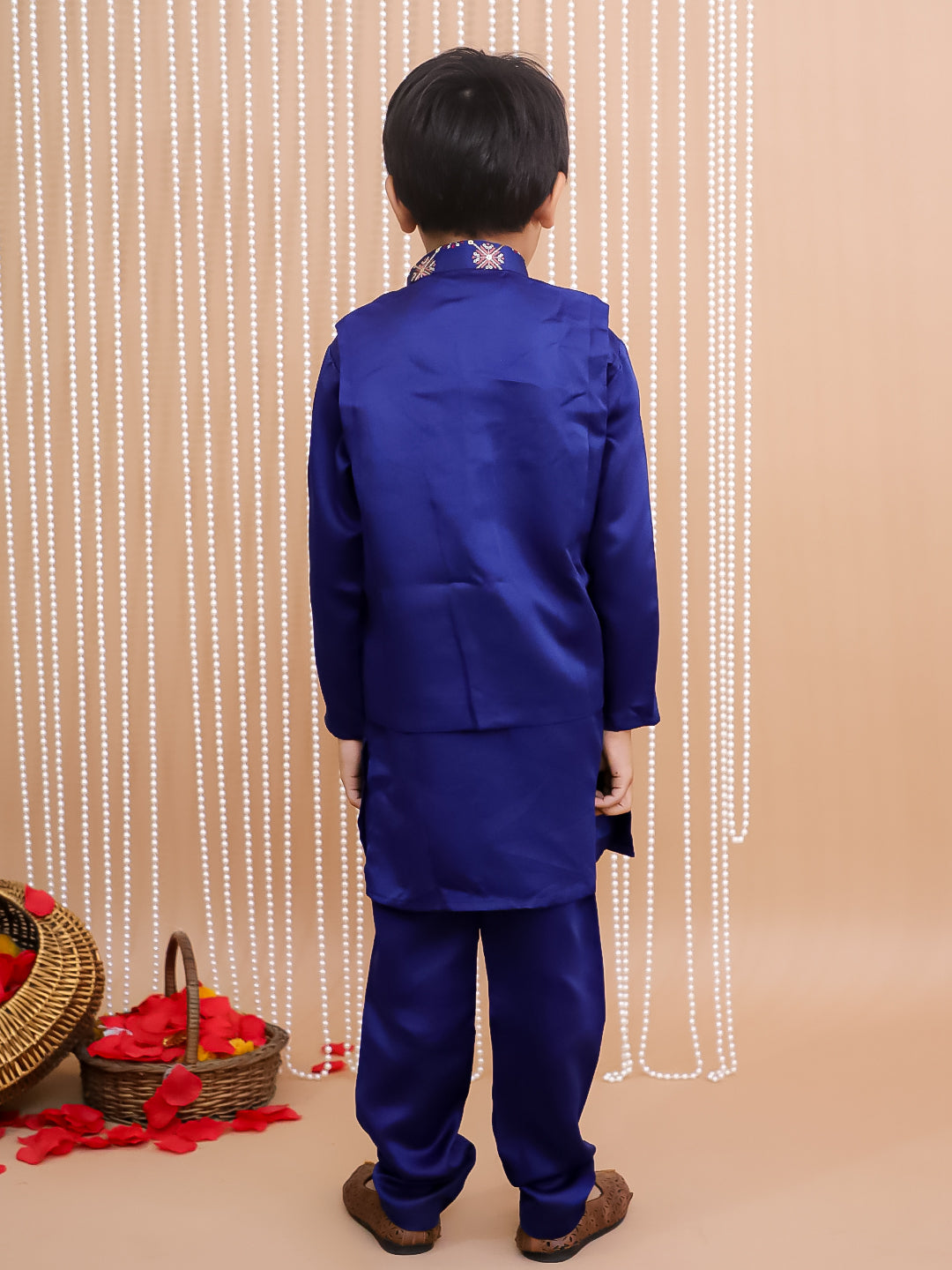 Kid One Kurta Pajama With Embroidered Jacket For Boys Navy