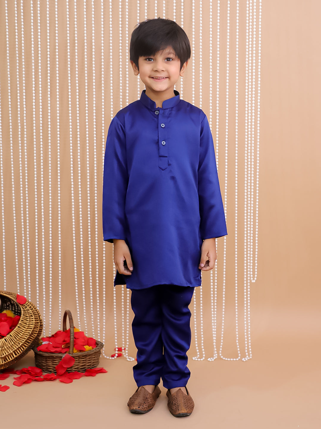 Kid One Kurta Pajama With Embroidered Jacket For Boys Navy