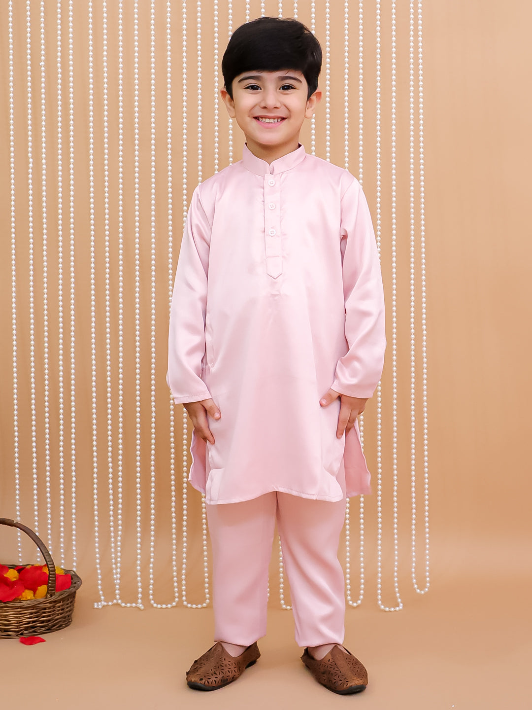Kid One Kurta Pajama With Embroidered Jacket For Boys Peach