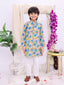 Kid One Phool Bahar Pure Cotton Kurta Pajama With Jacket Set For Boys Blue