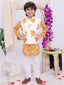 Kid One Phool Bahar Pure Cotton Kurta Pajama With Jacket Set For Boys Orange
