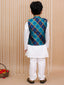 Kid One Bandhani Bundi Jacket With Kurta Pyjama Set For Boys Green