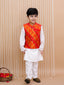 Kid One Bandhani Bundi Jacket With Kurta Pyjama Set For Boys Orange
