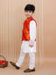 Kid One Bandhani Bundi Jacket With Kurta Pyjama Set For Boys Orange