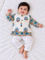 Kid One Infants Phool Bahar Pure Cotton Kurta Pajama With Jacket Set For Boys Blue