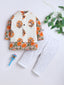 Kid One Infants Phool Bahar Pure Cotton Kurta Pajama With Jacket Set For Boys Orange