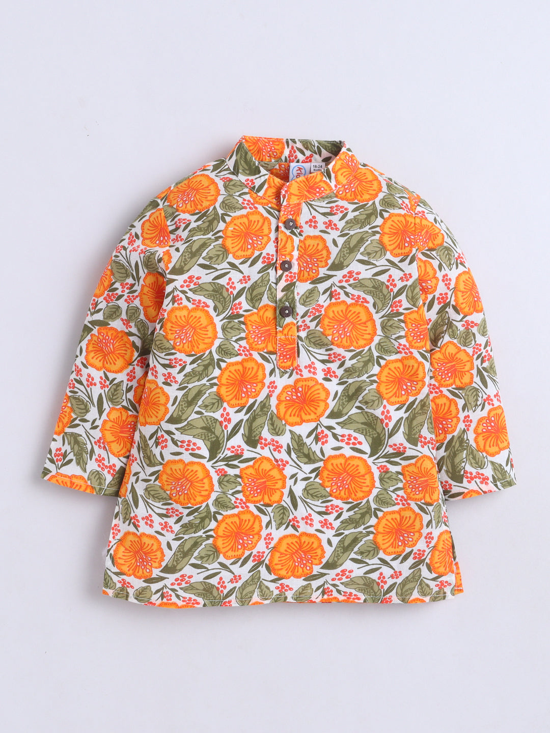 Kid One Infants Phool Bahar Pure Cotton Kurta Pajama With Jacket Set For Boys Orange