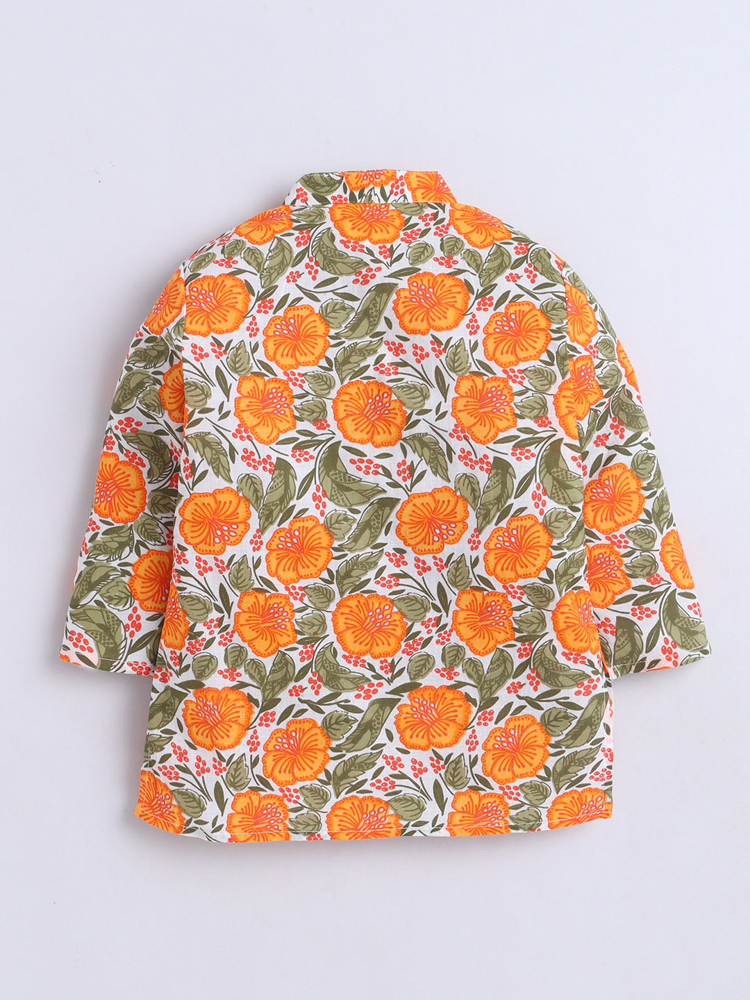 Kid One Infants Phool Bahar Pure Cotton Kurta Pajama With Jacket Set For Boys Orange