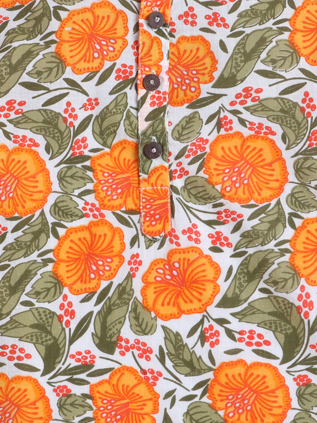 Kid One Infants Phool Bahar Pure Cotton Kurta Pajama With Jacket Set For Boys Orange