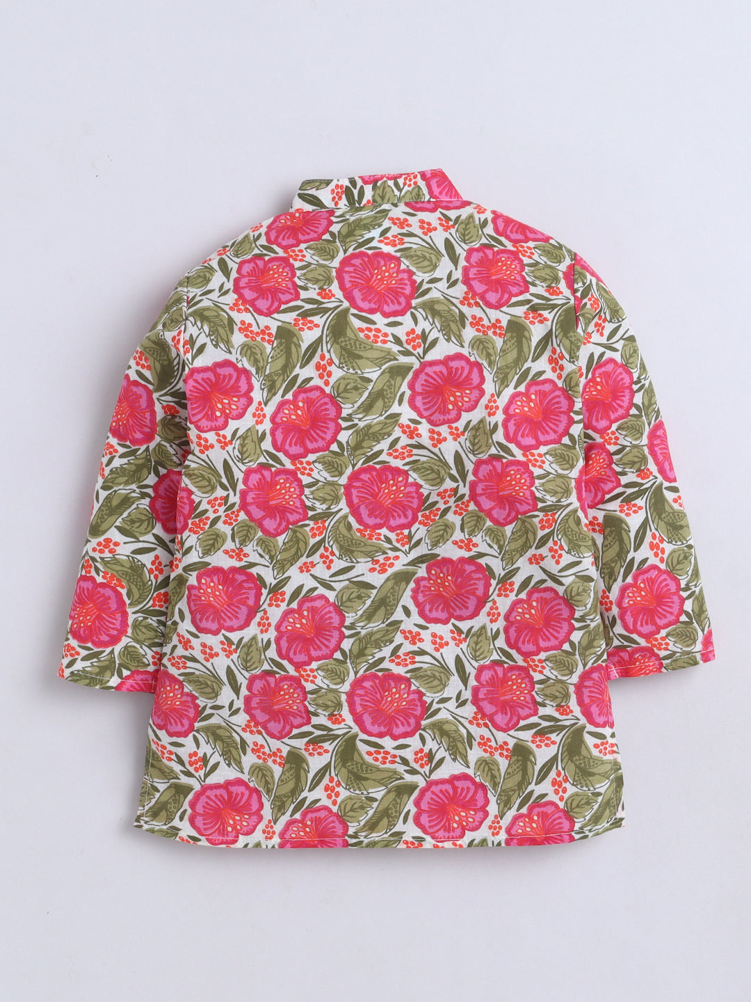 Kid One Infants Phool Bahar Pure Cotton Kurta Pajama With Jacket Set For Boys Pink