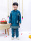Kid One Block Print Anarkali Pant With Dupatta For Girls With Block Print Kurta Pyjama With Jacket Set For Boys Blue