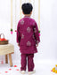 Kid One Block Print Anarkali Pant With Dupatta For Girls With Block Print Kurta Pyjama With Jacket Set For Boys Wine