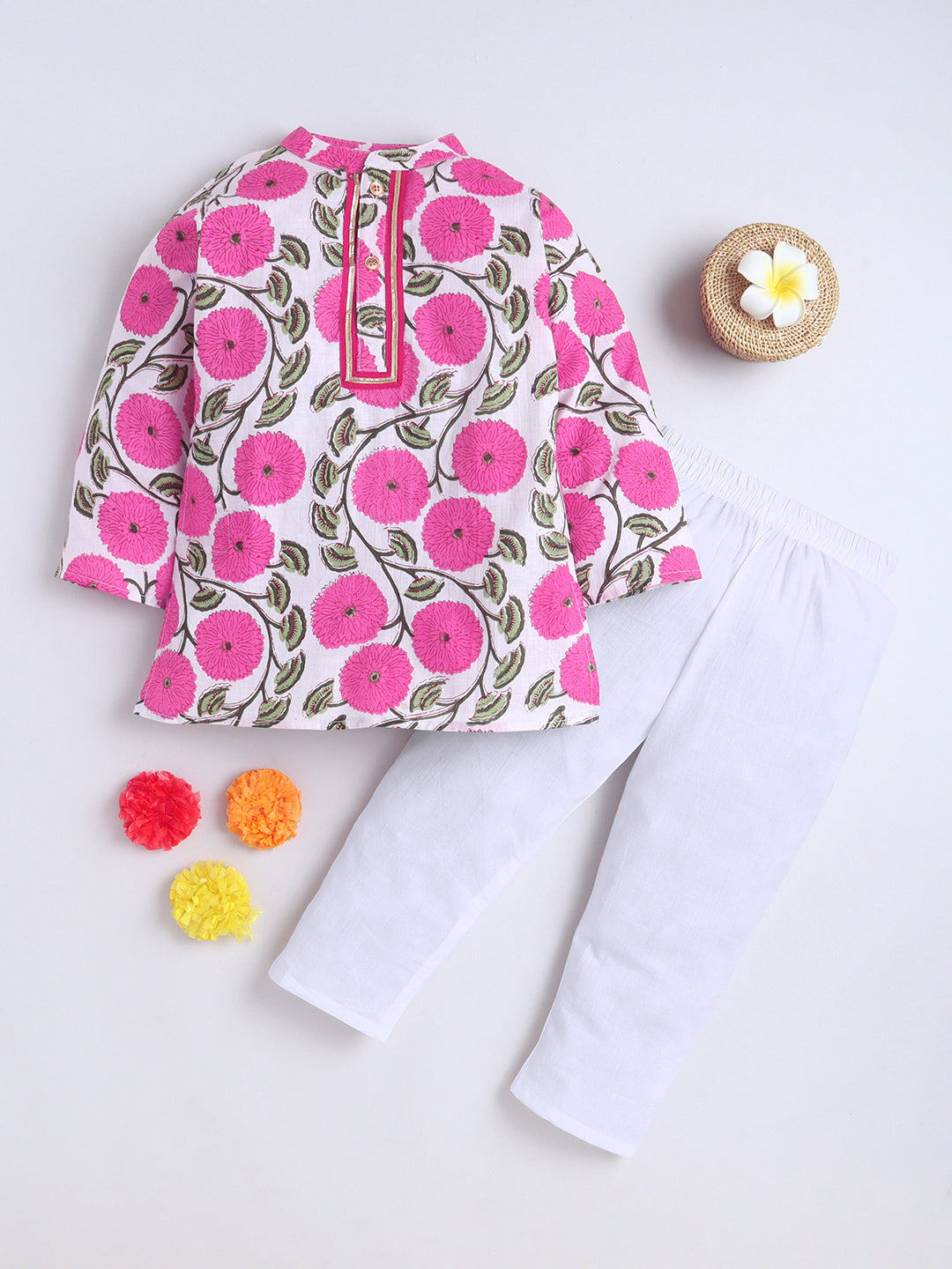 Kid One Floral Print Kurta Pyjama Set For Boys Pink