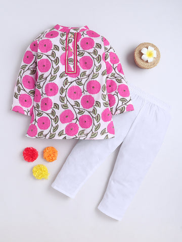 Kid One Floral Print Kurta Pyjama Set For Boys Pink
