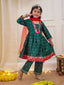 Kid One Chanda Buti Anarkali Pant With Dupatta For Girls Green