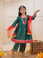 Kid One Chanda Buti Anarkali Pant With Dupatta For Girls Green