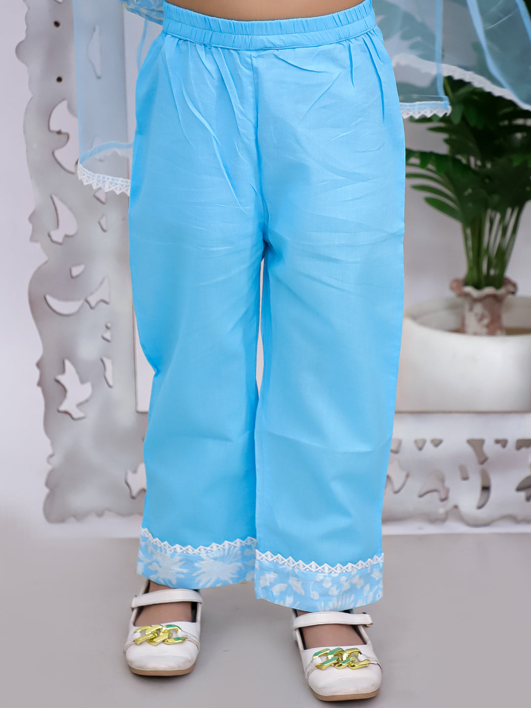 Kid One Floral Printed Kurti Palazzo With Dupatta For Girls Blue