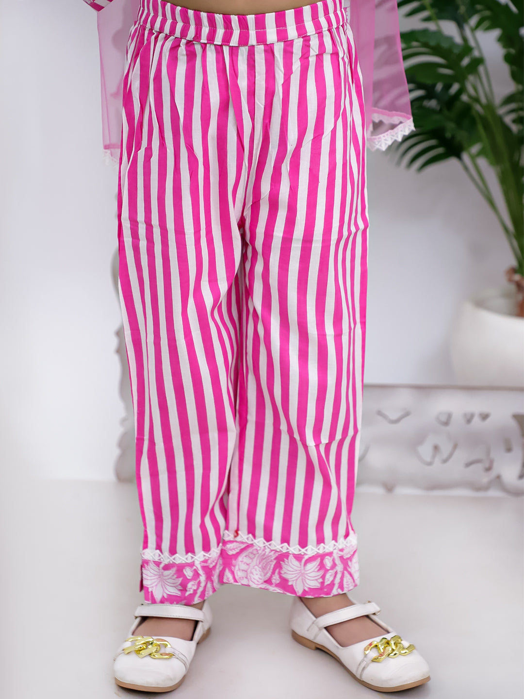 Kid One Floral Printed Kurti Palazzo With Dupatta For Girls Pink