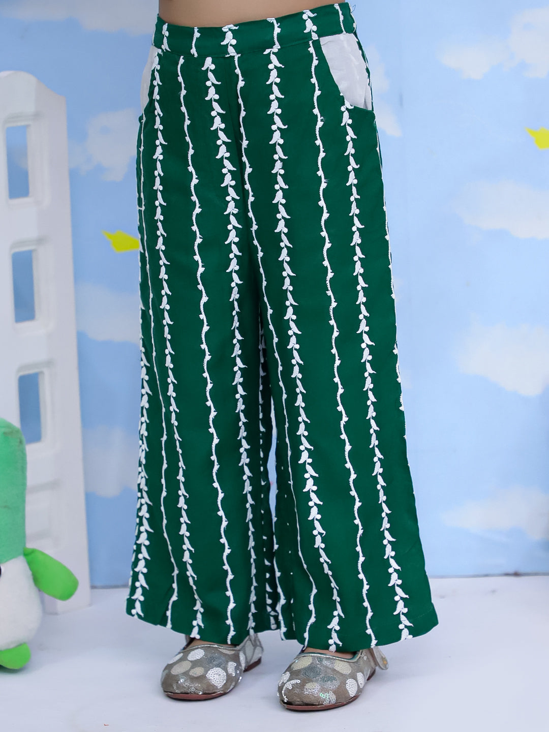 Kid One Emboridered Co-Ord Set For Girls Green