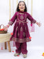 Kid One Block Print Anarkali Pant With Dupatta For Girls With Block Print Kurta Pyjama With Jacket Set For Boys Wine