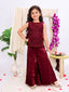 Kid One Mehreen Royal Silk Zari Embroidery Top Palazzo Set For Girls Brown