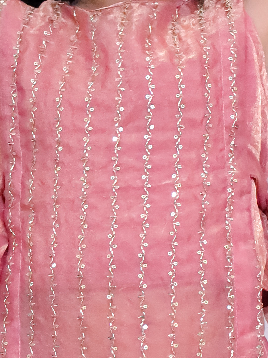 Kid One Royal Silk Zari Embroidery Mehreen Top Plazzo Set For Girls Pink