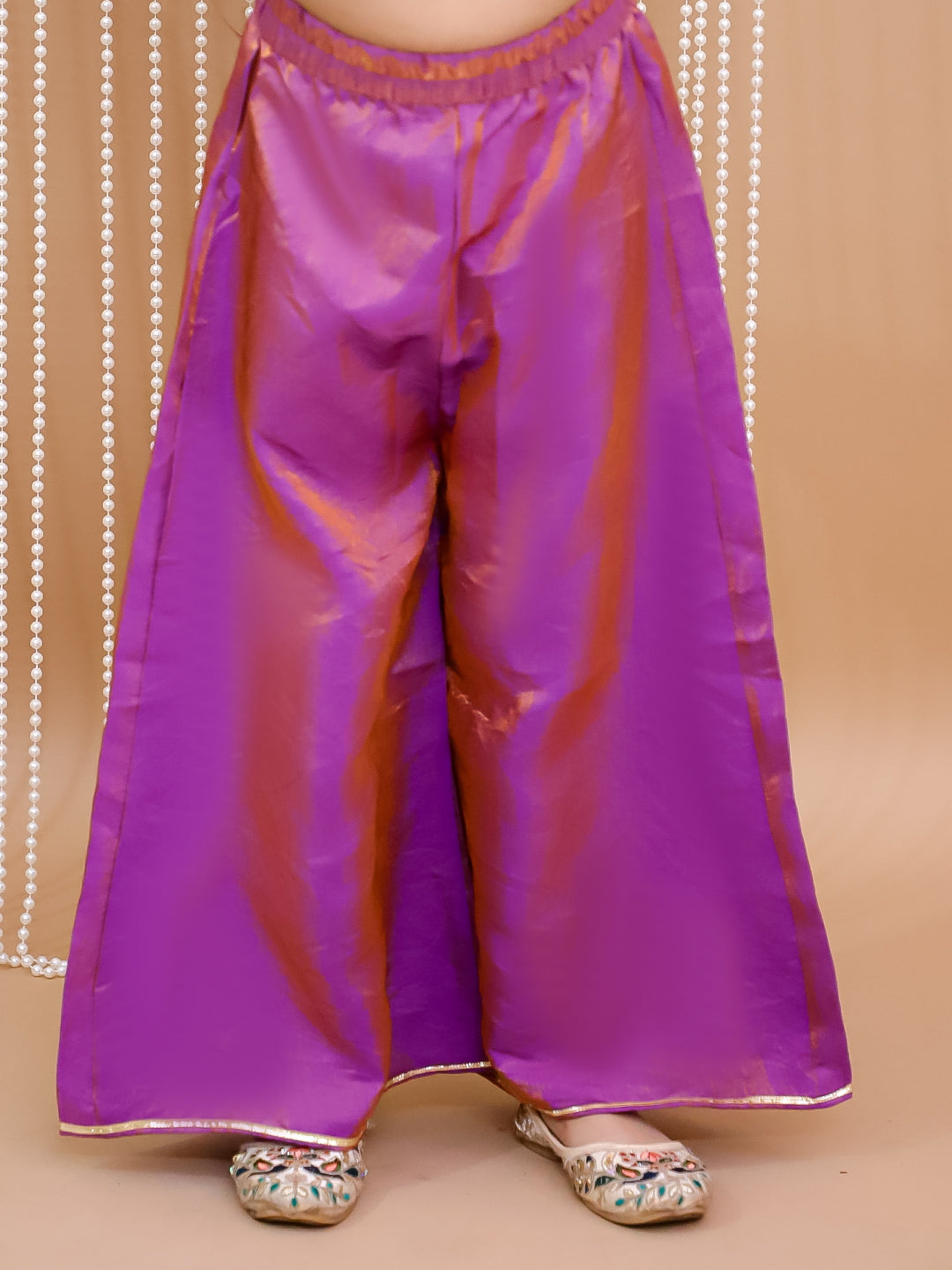 Kid One Royal Silk Anya Top Plazzo Fusion Set For Girls Purple