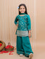 Kid One Royal Silk Zari Embroidered Kurti Plazzo With Dupatta Set For Girls Green
