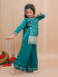 Kid One Royal Silk Zari Embroidered Kurti Plazzo With Dupatta Set For Girls Green