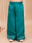 Kid One Royal Silk Zari Embroidered Kurti Plazzo With Dupatta Set For Girls Green