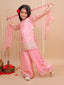 Kid One Royal Silk Zari Embroidered Kurti Plazzo With Dupatta Set For Girls Pink