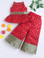 Kid One Woven Peplum Top With Palazzo Set For Girls Red