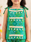Kid One Bandhani Print Cotton Co-ord Set For Girls With Bandhej Print Cotton Kurta With Pyjama Set For Boys Green