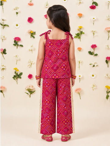 Kid One Navratri Bandhani Print Cotton Co-ord Set For Girls Pink