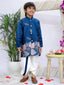 Kid One Poly Silk Embroidered Nawab Sherwani Dhoti Set For Boys Navy Blue