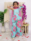 Kid One Floral Print Cotton Kurti Sharara With Dupatta Set With Floral Cotton Kurta And Pajama With Jacket Set Turquoise