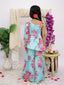 Kid One Floral Print Cotton Kurti Sharara With Dupatta Set With Floral Cotton Kurta And Pajama With Jacket Set Turquoise