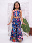 Kid One Sleeveless Floral Print Crop Top With Sharara Set For Girls Blue