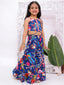 Kid One Sleeveless Floral Print Crop Top With Sharara Set For Girls Blue