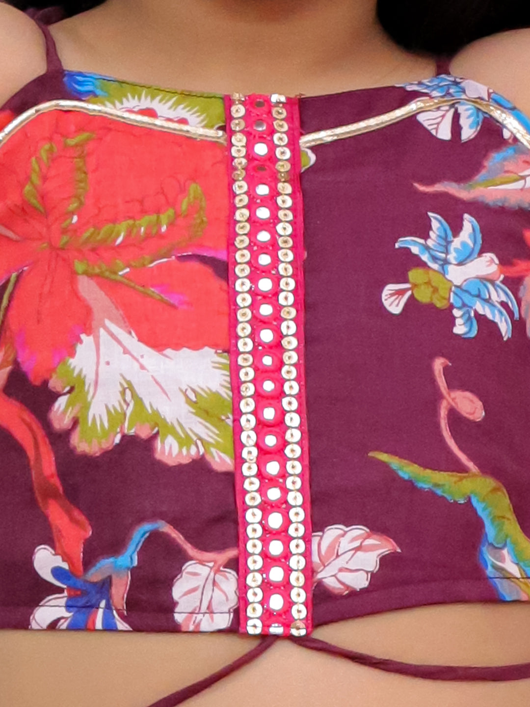 Kid One Sleeveless Floral Print Crop Top With Sharara Set For Girls Wine