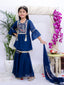 Kid One Ruhani Embroidered Kurti Sharara With Dupatta For Girls Blue