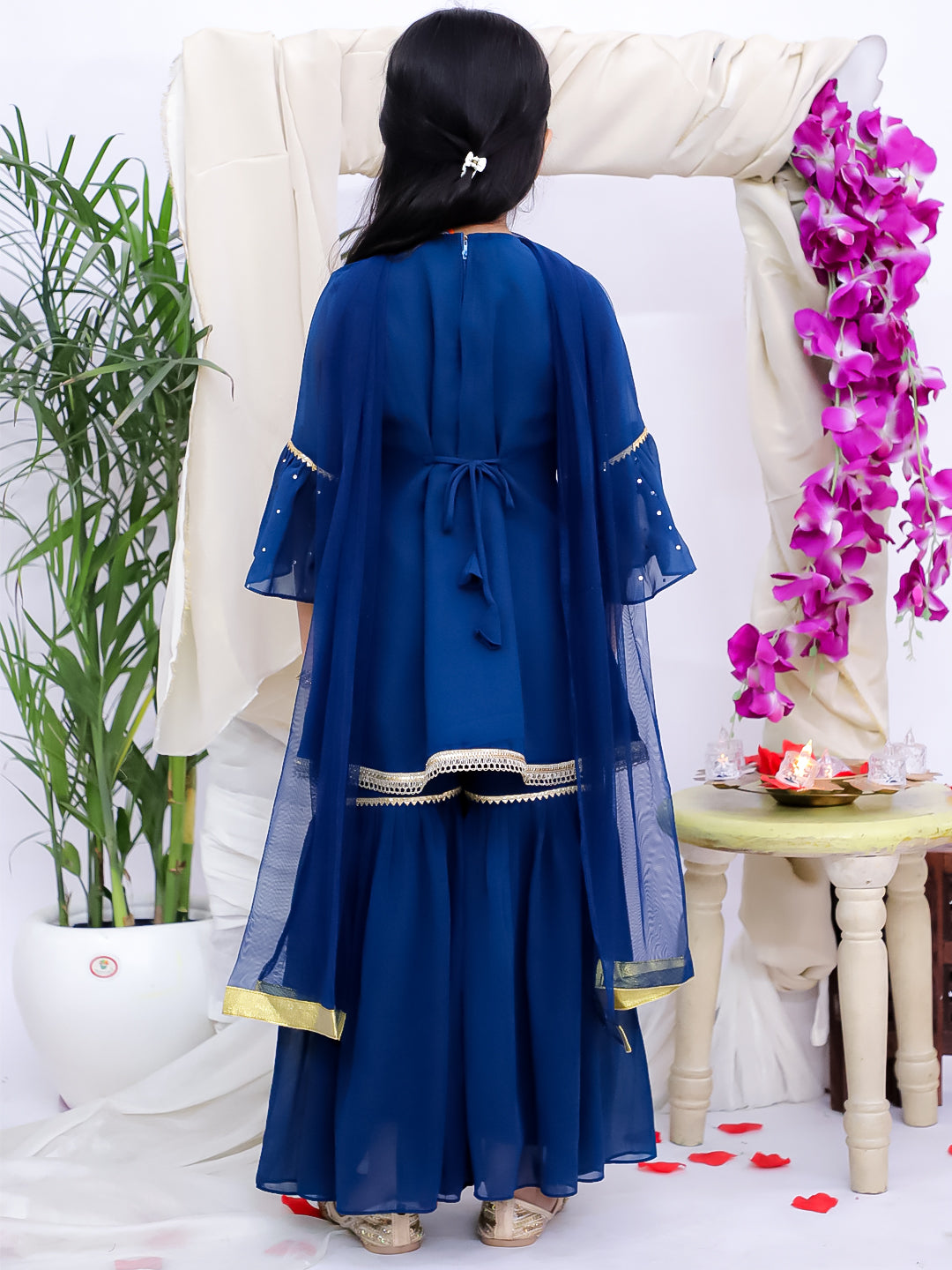 Kid One Ruhani Embroidered Kurti Sharara With Dupatta For Girls Blue