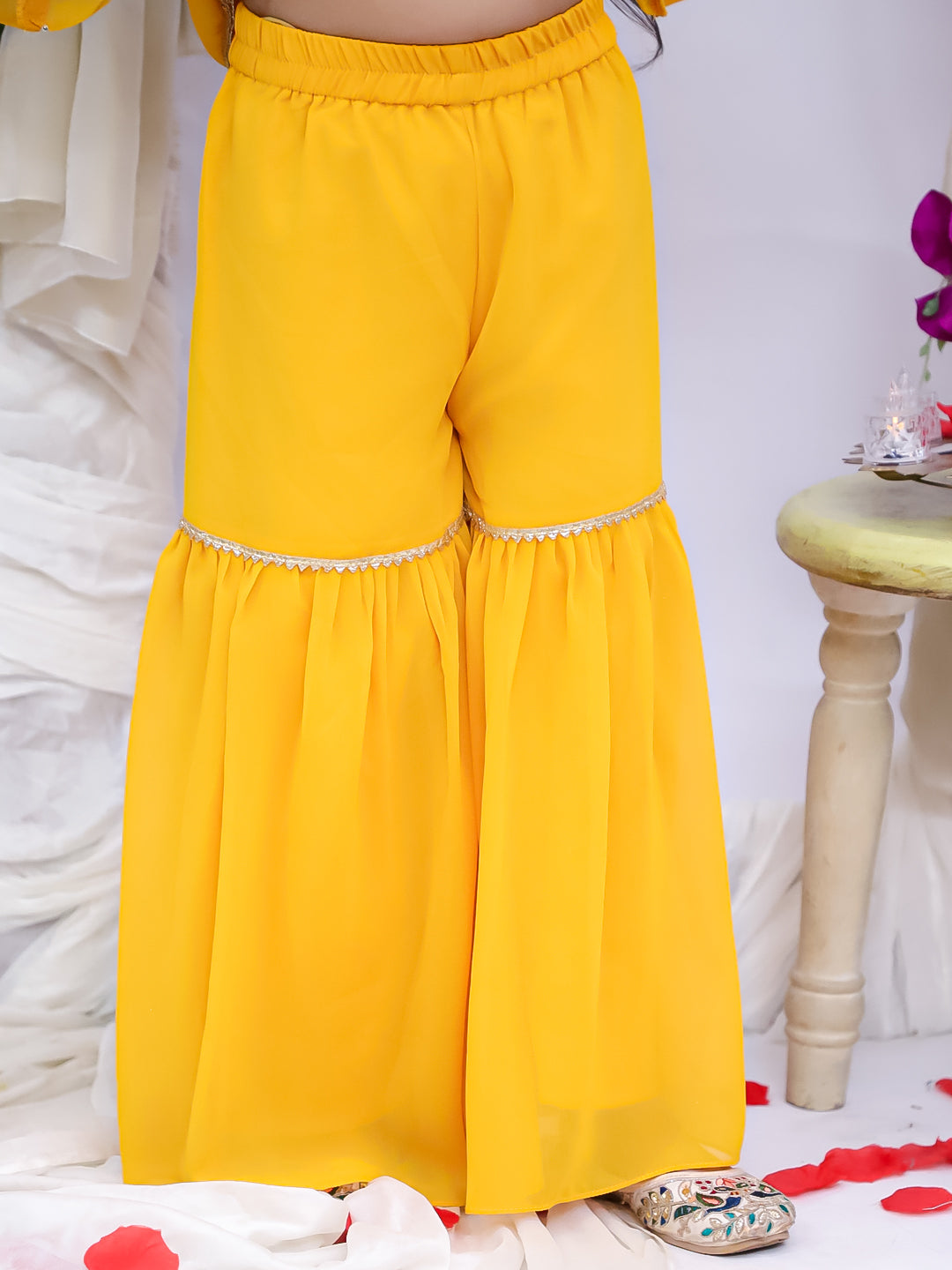 Kid One Ruhani Embroidered Kurti Sharara With Dupatta For Girls Yellow