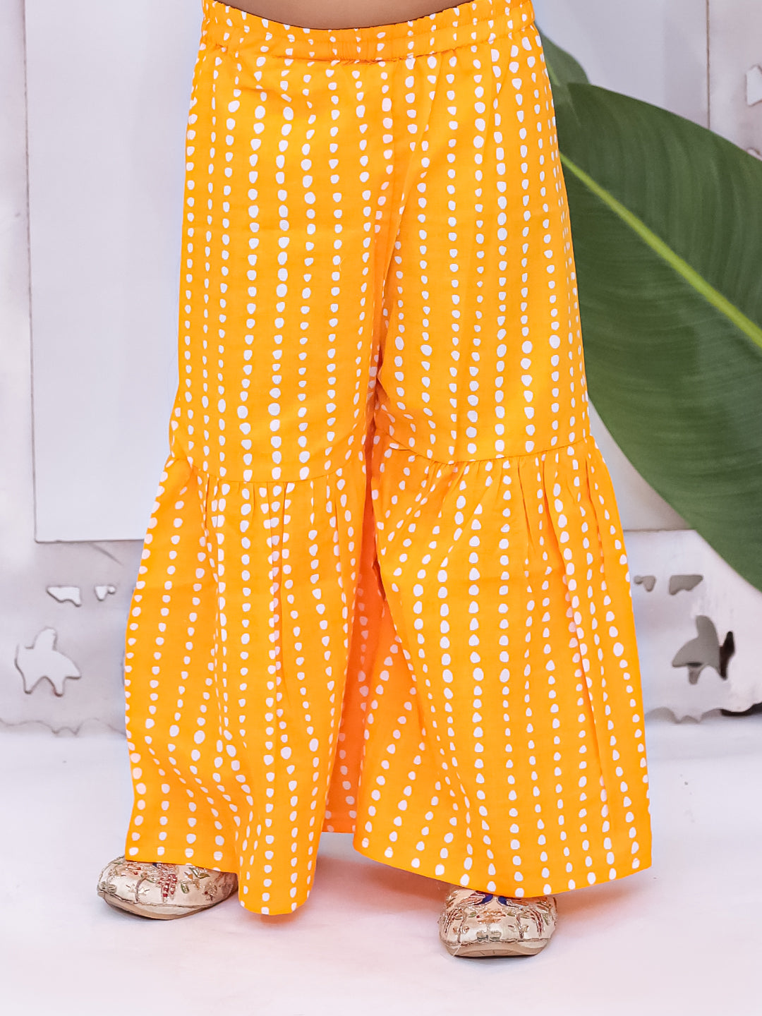 Kid One Sleeveless Printed Cotton Kurta Sharara With Headband Set For Girls Orange