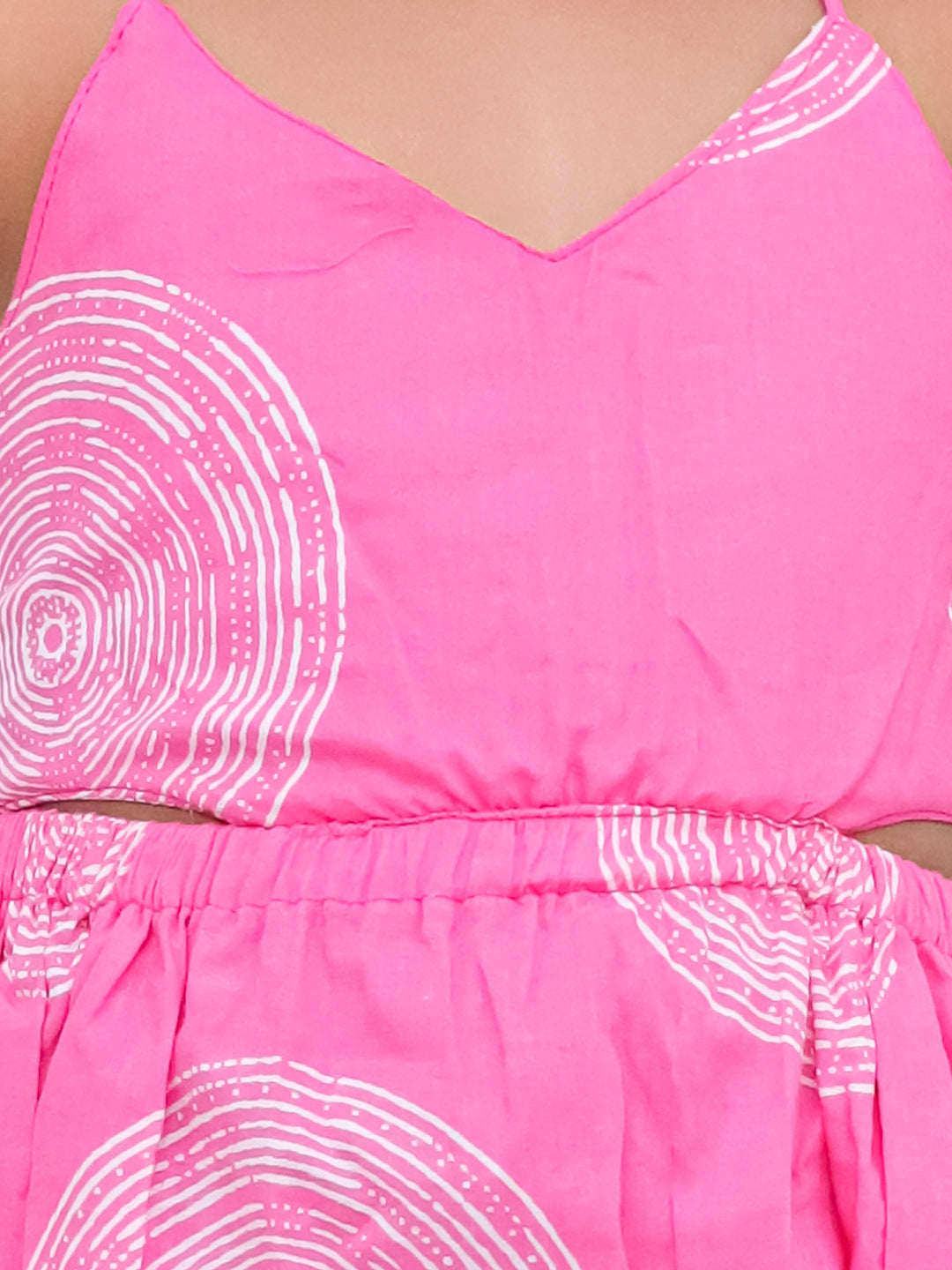 Kid One Sleeveless Printed Cotton Kurta Sharara With Headband Set For Girls Pink