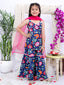 Kid One Backless Printed Kurti Sharara With Dupatta Set For Girls Navy