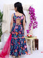 Kid One Backless Printed Kurti Sharara With Dupatta Set For Girls Navy