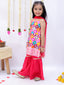 Kid One Sitara Printed Kurti Sharara With Dupatta Set For Girls Red